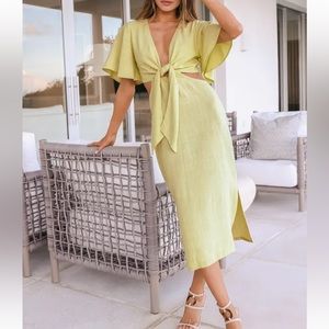 LULUS Summer Journey Light Green Tie-Front Cutout Midi Dress